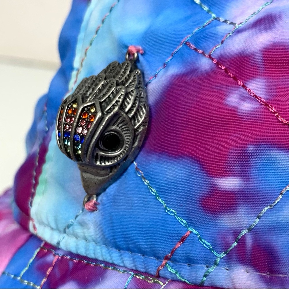 NWT Kurt Geiger Bucket Hat Tie Dye Rainbow Nylon Quilted Beach Hippie O/S - Picture 6 of 11